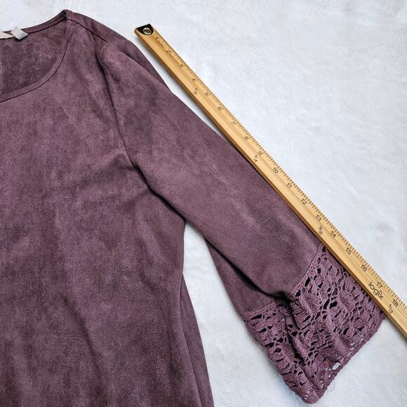 Soft Surroundings Susina Purple Suede Crochet Trim Blouse Medium Cottagecore - Picture 11 of 13